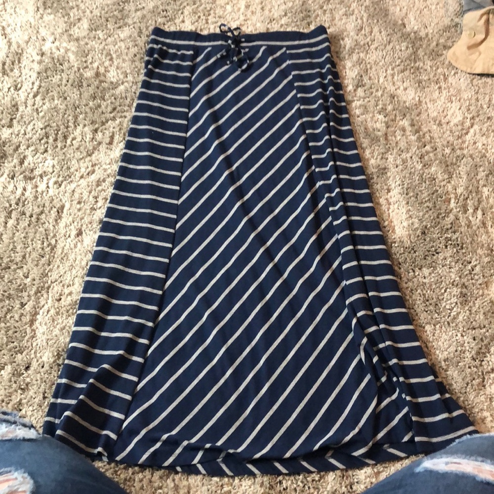 Blue and gray striped maxi skirt